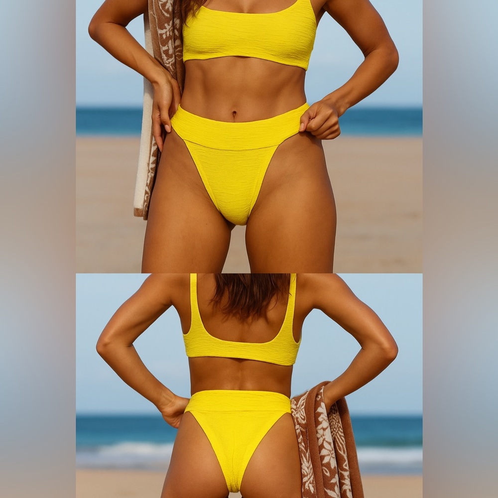 Free People Bright Yellow Ribbed Bikini Set